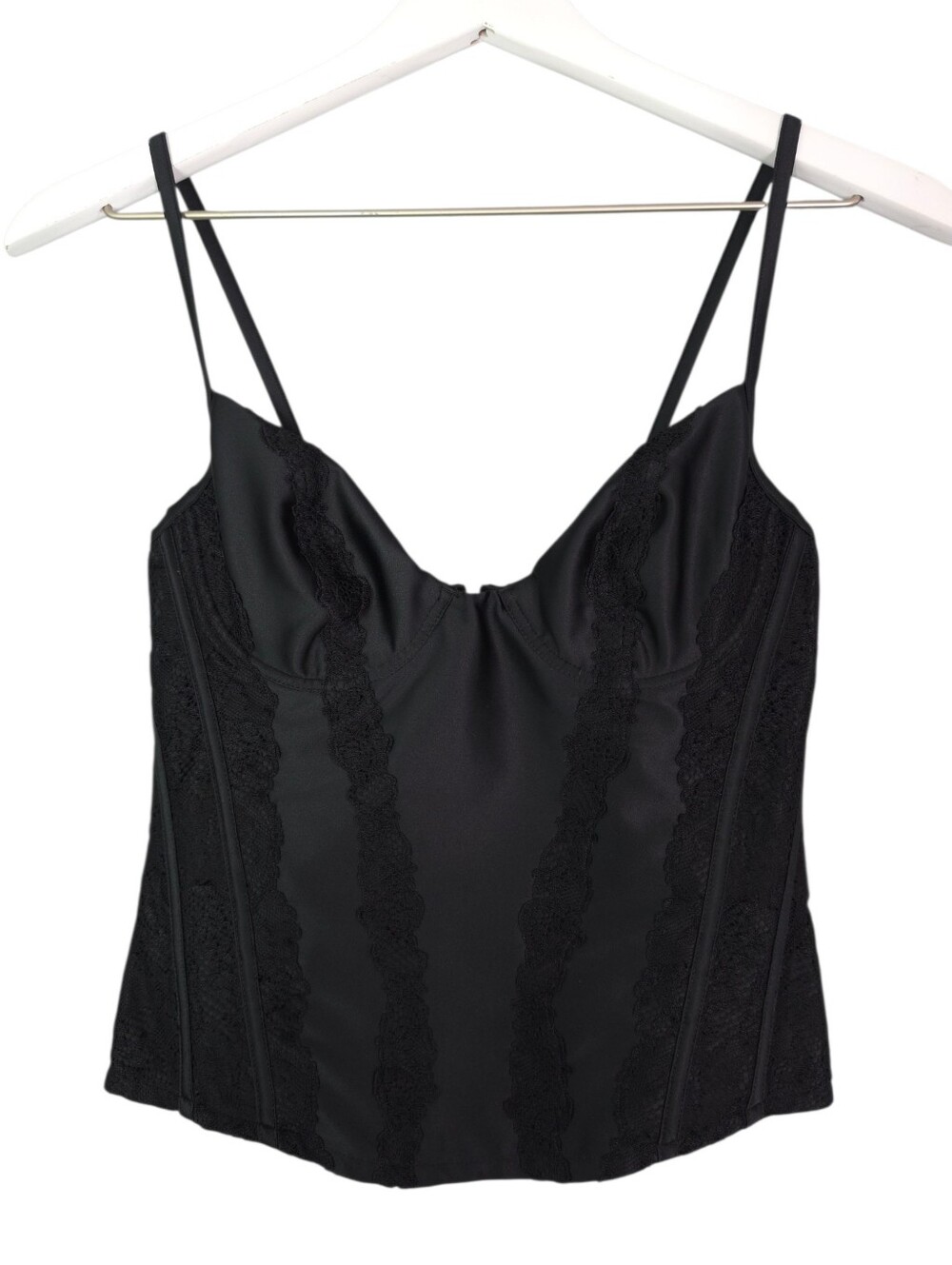 La Perla Glamour Satin Black Corset Lace-Detail Bustier